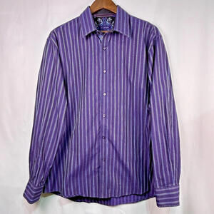 Zagiri Button Up Dress Shirt Men's XL Purple Long Sleeve flip cuff Embroidered